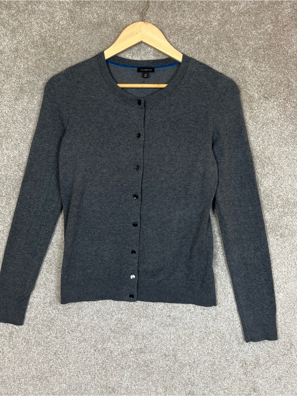 Talbots Cardigan Womens Extra Small Gray Button Round Neck Cotton Blend- 5266